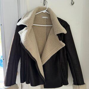 Shearling and suede jacket, dark Brown Size M - Promod